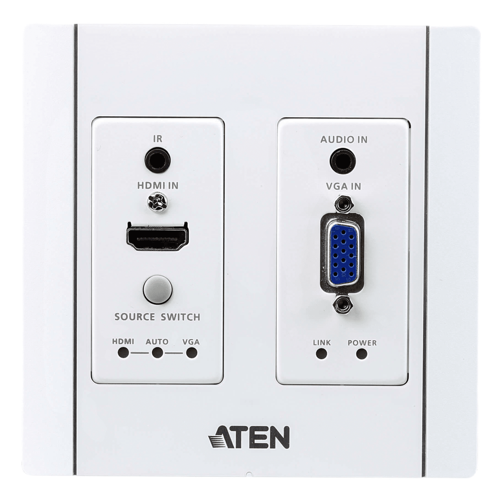 Transmisor HDBaseT | HDMI y VGA | Placa de Pared US / PoH (4K a 100 m) | (HDBaseT Class A) (PoH PD)