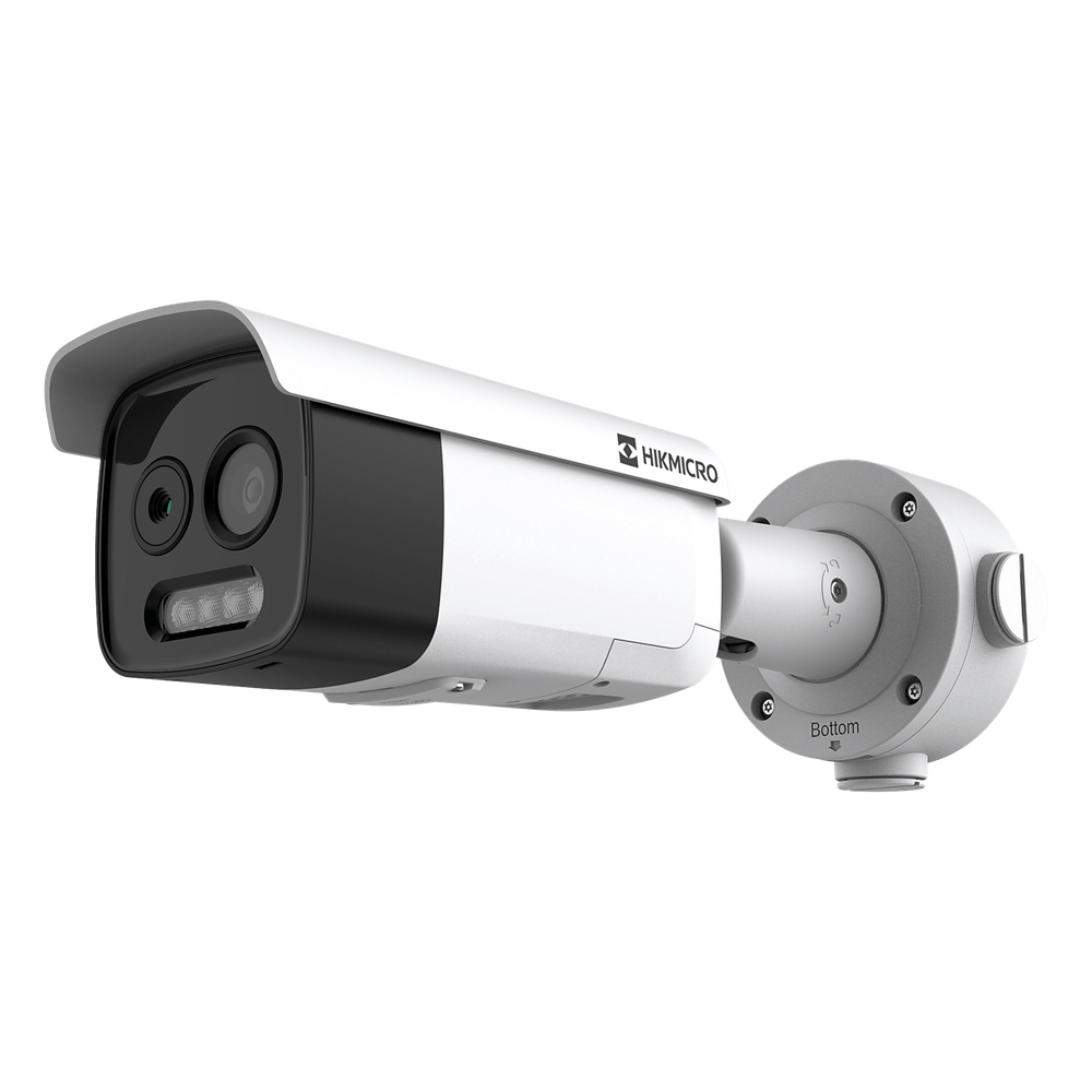 (HIKMICRO) Cámara Bala IP Bi-Espectral  / Térmica (256 X 192 / 3.6 mm) + Óptica (5 MP / 4.3 mm) / GUANLAN AI / Detección Térmica de Incendios y Humos / Medición de Temperatura -20°