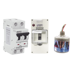 Kit de Centro de Carga Para Corriente Directa, Breaker de hasta  800 Vcc de 32 A con Supresor de Descargas Atmosféricas.