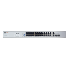 Switch PoE (802.3af/at/bt) / No administrable de largo alcance / Hasta 250m / Con 24 x 10/100Mbps + 2 x SFP Gigabit Combo / 280 W