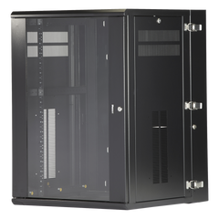 Gabinete PanZone de Montaje en Pared, de 19in, Puerta con Ventana de Seguridad, 18 UR, 635mm de Profundidad, Color Negro