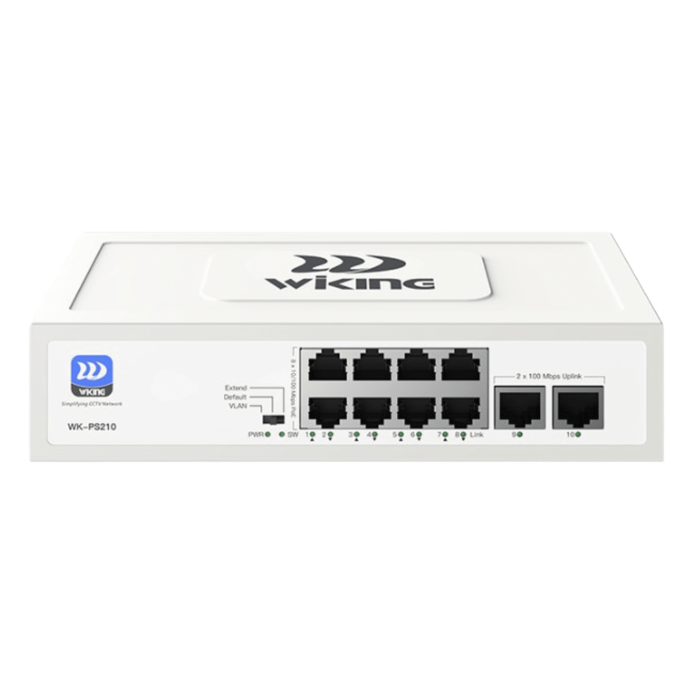Switch no administrable PoE / Con 8 puertos 10/100 Mbps PoE af/at / 2 Puertos Ethernet 10/100 Mbps / Presupuesto 76 W / PoE hasta 250 metros