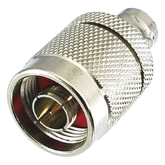 Adaptador en Línea de Conector N Macho a BNC Hembra, Plata/ Oro/ Teflón.