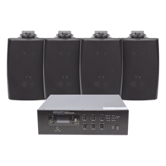 KIT de Amplificador de 120W para Escritorio | 4 Altavoces de Pared color Negro 2.5W - 20W | Sistema 70/100V
