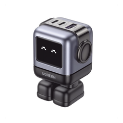 Cargador RobotGaN de 65W Serie UNO | 3 Puertos de Carga Rápida | 2 USB-C | 1 USB-A | PD 3.0 | QC 4.0 | Carga Inteligente | Tecnología GaN II | Zapato Magnético Extraíble | Carcasa Ignífuga | Pantalla LED