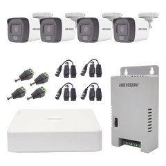 Kit TURBOHD 1080p / DVR 4 Canales / 4 Cámaras con Micrófono Integrado y 101° Visión / Luz Blanca + IR Visión Nocturna / Transceptores / Conectores / Fuente de Poder Profesional Compacta