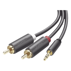 Cable Adaptador de 3.5mm Macho a 2 RCA Macho / 5 Metros (16.40 Pies) / Color Gris / Blindaje Múltiple / ABS / Alta Calidad