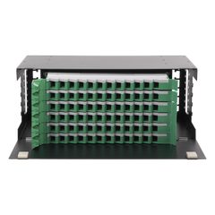 Distribuidor de Fibra Óptica con Bandejas Deslizables, Vacío, 19 Pulgadas, Acepta 72 Adaptadores LC Duplex o LC Simplex o 72 SC Simplex, 4U