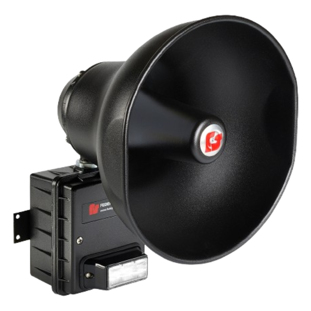 Altavoz IP para Señalización, 15 W Potencia con luz LED Rojo Alta Intensidad, PoE+ 802.3at, NEMA 4X uso en Interior-Exterior, 112 dB a 10 pies (3 m)