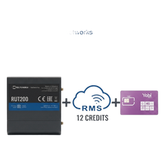 Router Teltonika LTE/4G RUT200 + 12 creditos RMS  + SIM de YOBI de 1GB por Mes durante un año de servicio (solo datos)