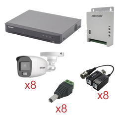 KIT TurboHD con Audio 1080p / DVR 8 Canales / 8 Cámaras Bala (exterior 2.8 mm) / Transceptores / Conectores / Fuente de Poder / AUDIO POR COAXITRON