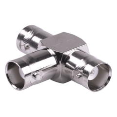 Adaptador Triple en T para 50 Ohm de BNC Hembra a Doble BNC Hembras, Níquel/ Plata/ Teflón.