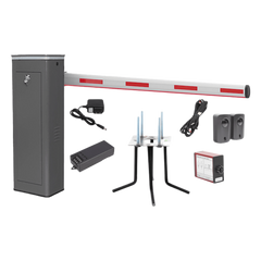 Kit COMPLETO Barrera Derecha XBF Con Corona LED / Brazo Iluminado de 3M / Incluye Sensor de Masa, Transformador, Lazo Magnético, Ancla, Fotoceldas y 2 Controles Inalámbricos