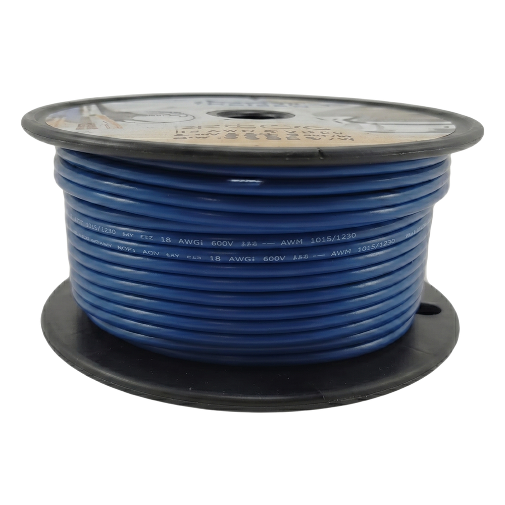 Cable Eléctrico Color Azul Calibre 14 / UL 1015-1230 / 600 Voltios / Temperatura 105°C Seco 75°C Húmedo / Cobre Estañado Clase K / Aislante PVC Retardante de Llama VW-1 / Resistente a Humedad Abrasión Ácido Combu