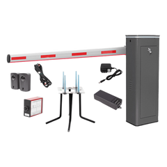 Kit COMPLETO Barrera Izquierda XBF Con Corona LED / Brazo Iluminado de 3M / Incluye Sensor de Masa, Transformador, Lazo Magnético, Ancla, Fotoceldas y 2 Controles Inalámbricos