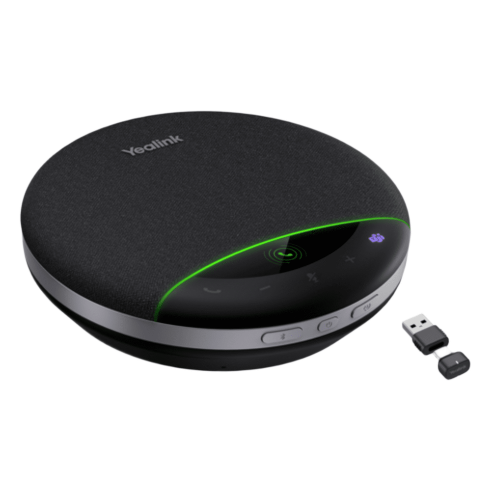Yealink SP96, altavoz portátil con micrófono integrado, Bluetooth 5.3 con adaptador USB-C/A, alcance de captación de voz de 5 m, 26 horas de conversación, cancelación de ruido con IA.