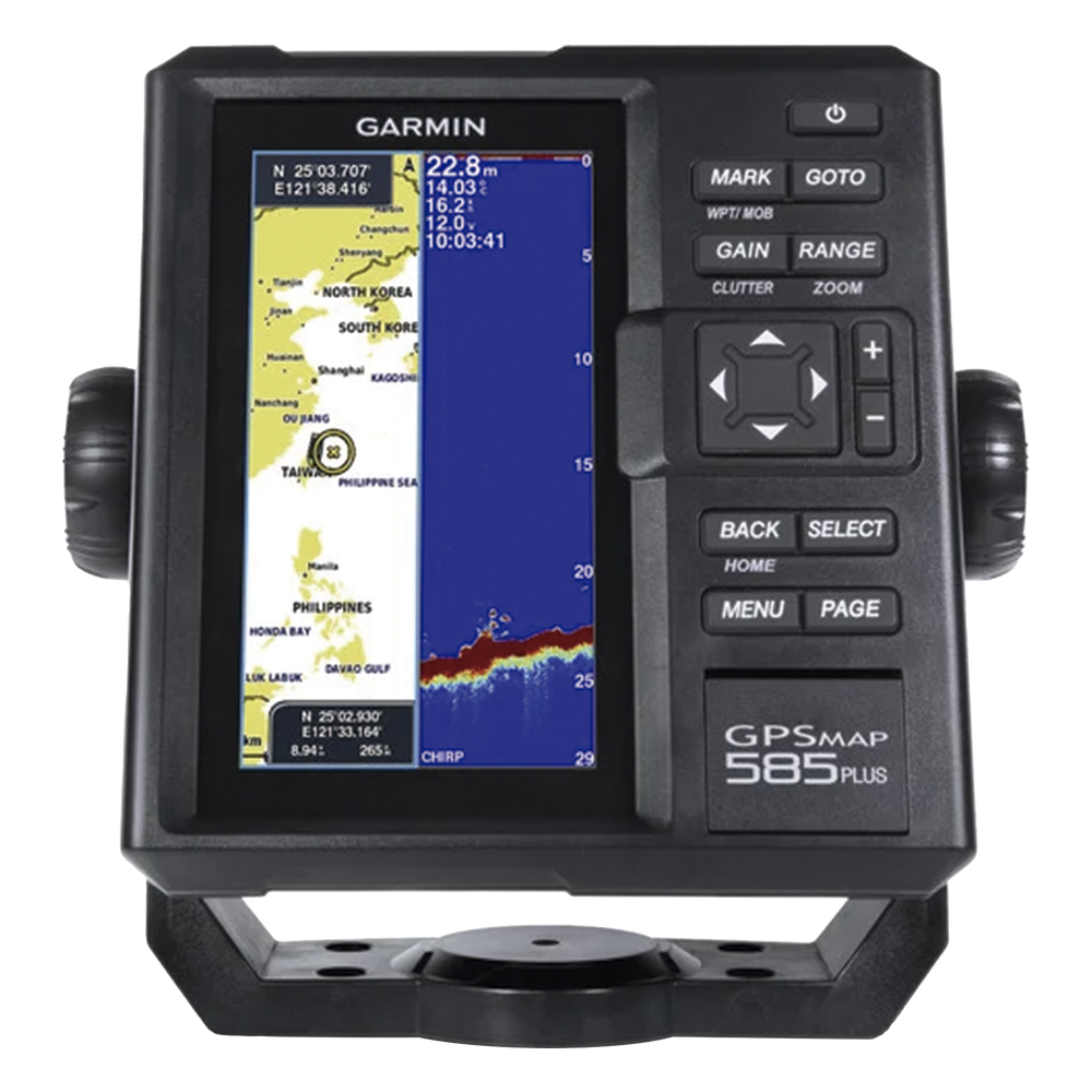 Plotter de Navegación GPSMAP 585 Plus / Pantalla 6" WVGA / Sonar CHIRP 600W / ClearVü Scanning Sonar / Compatible GPS-GLONASS-BeiDou / Quickdraw Contours / 2 Ranuras SD / IPX7 / Multiidioma
