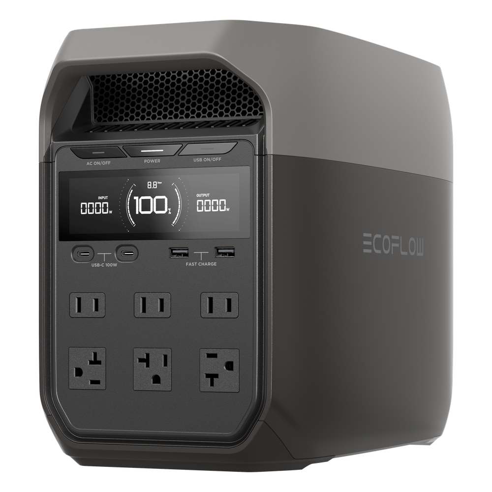 Estación de Energía Portátil Delta 3 1024Wh Litio LFP / 6 AC 1800 W (Max. 2600W con X-Boost) / 4 USB-C 100W / Capacidad para Aumentar Respaldo / Cargador de Coche 10A a 12.6V / Conectividad WiFi y Bluetooth (App) / Carga Solar 500W Ma