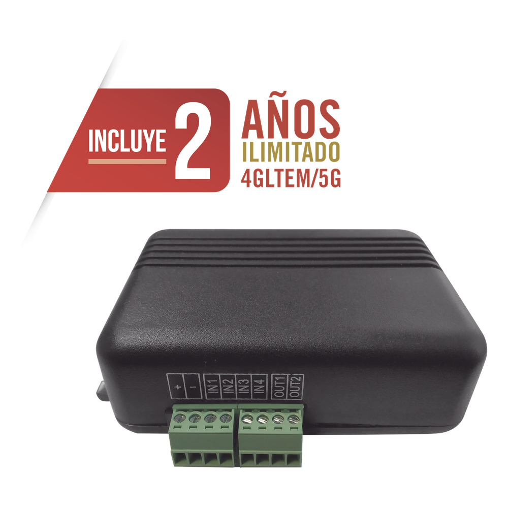Controlador 4GLTEM / 4 ENTRADAS Y 2 SALIDAS / 2 AÑOS ILIMITADOS INCLUIDOS / Activacion Remota /Notificacion PUSH e EMAIL / APP SIN COSTO / Soporte para Reporte a Central de Alarma