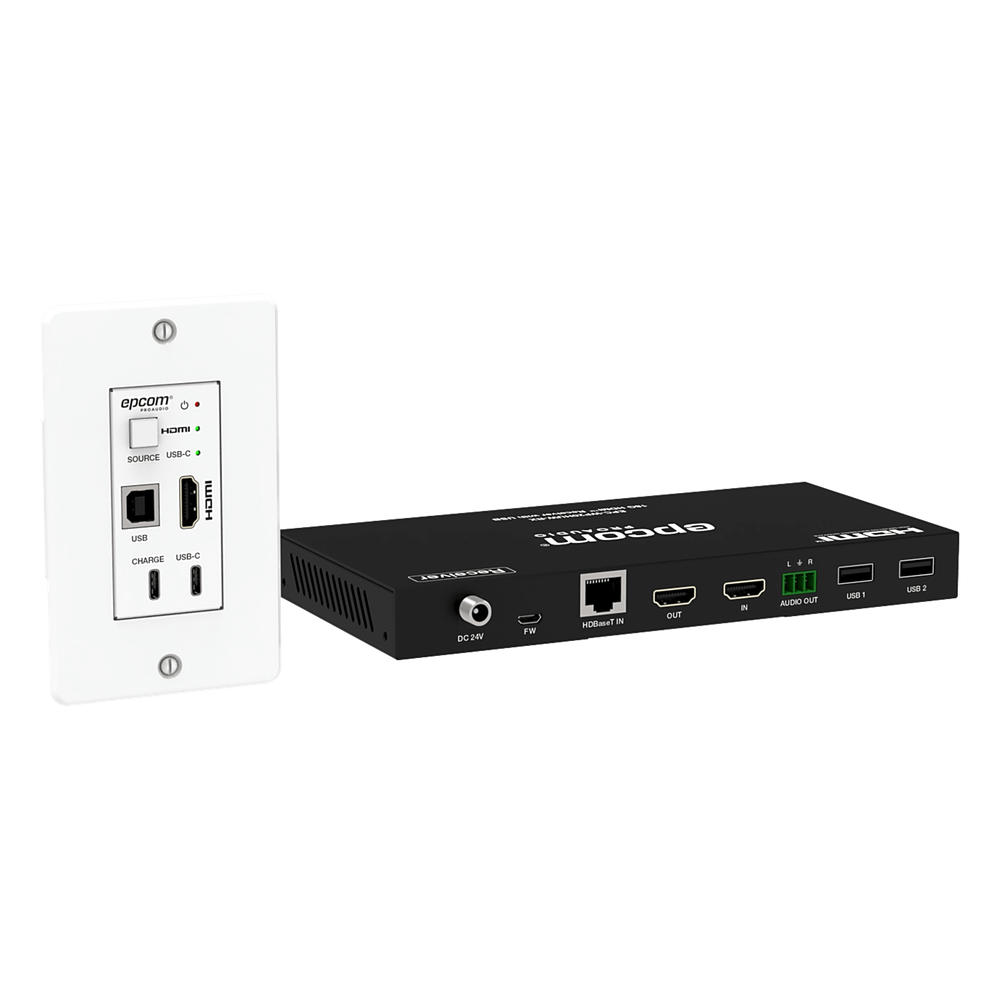 Kit Extensor HDBaseT | 4K@60Hz | 100m Cat6/6a/7 | Placa de Pared USB-C/HDMI | KVM y PoE
