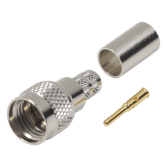 Conector Mini-UHF Macho, 50 Ohm de Anillo Plegable para  LMR-240, RG-8/X, 9258, Niquel/ Oro/ Delrin.