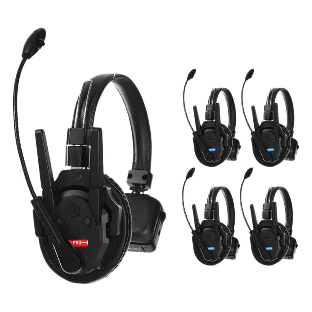 Kit 5 Intercomunicadores Inalámbricos Full-Duplex / Rango 500 m (1640 ft) / Hasta 13 Unidades / Latencia 80 ms / AEC 2.0 / Batería 24 Hrs / USB-C