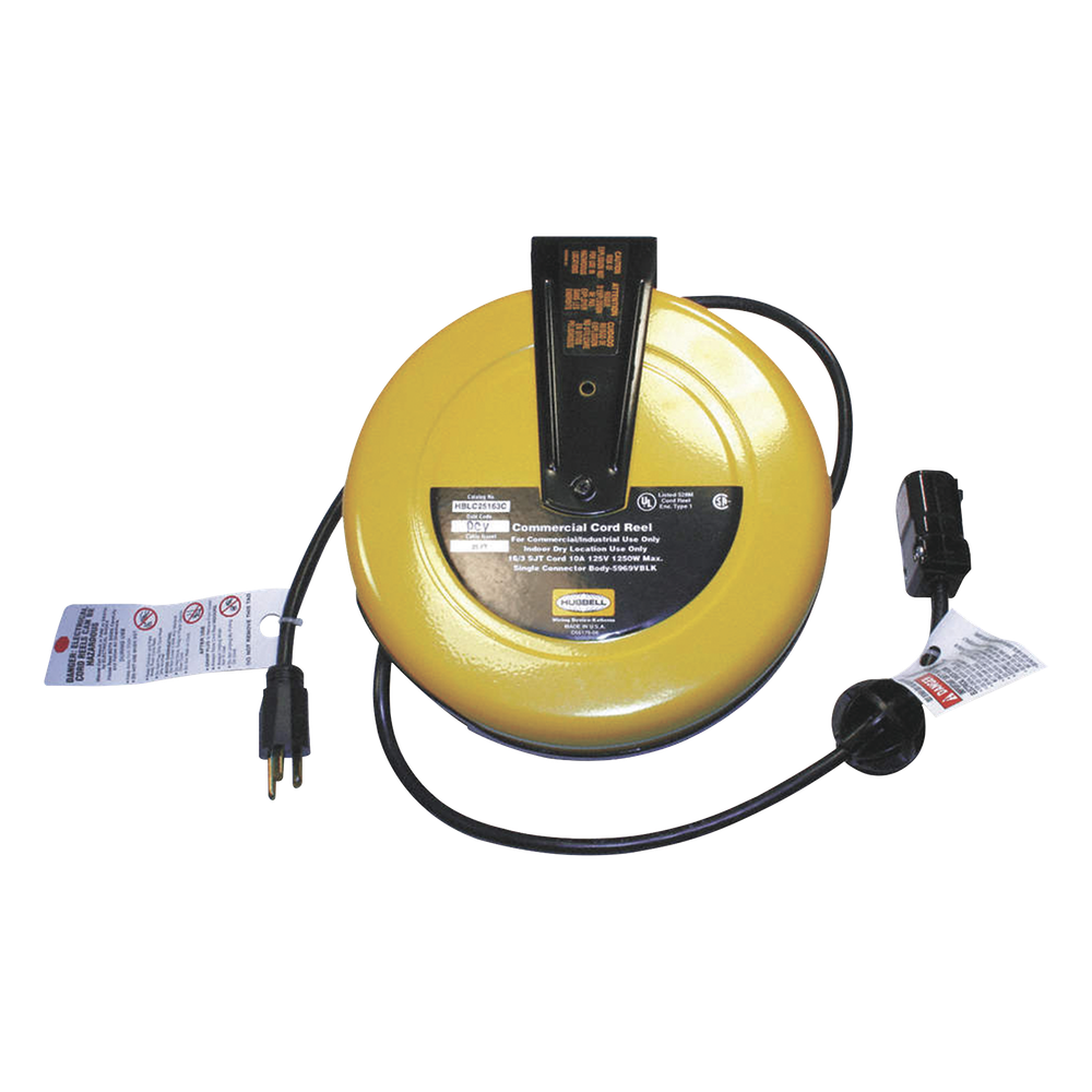 Carrete de Cable comercial (16/3 rudo), para 125 V CA, 10 A, 7.6 m de longitud con conector HBL5969VBLK.