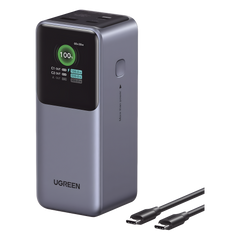 Power Bank de 20000mAh | 3 Salidas 130W Max. | USB-A + 2 USB-C | PD 3.0 | QC3.0 | FCP | SCP | Pantalla Inteligente | Carcasa Ignifuga | Color Gris | Incluye Cable USB de 50cm | Carga tu Laptop de Manera Segura.