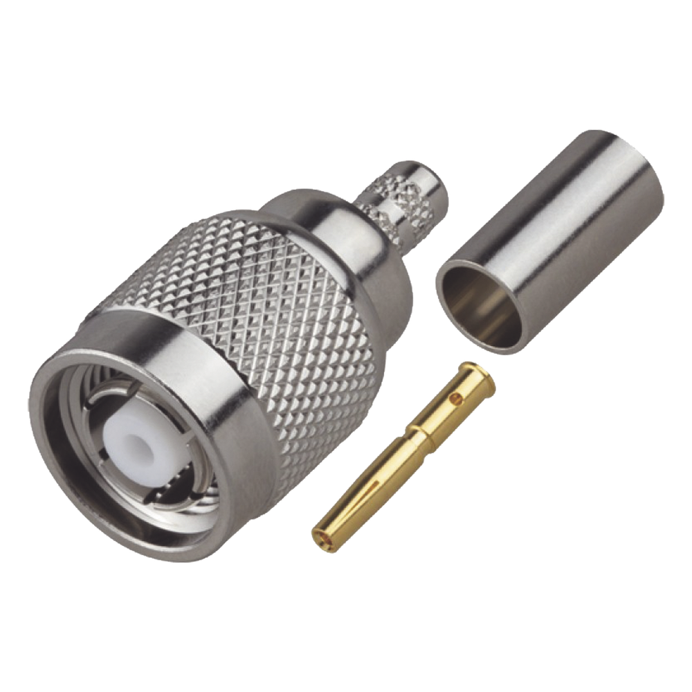 Conector TNC Macho Inverso de Anillo Plegable para Cable RG-58/U, Níquel/ Oro/ Teflón.