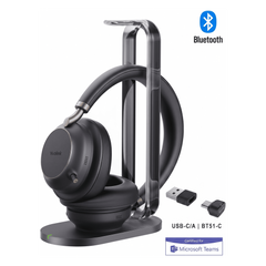 Auriculares Yealink BH76 Plus Stereo MS edition con base de carga/Bluetooth 5.3 con adaptador USB-C y USB-A/Cancelación activa de ruido/De diadema y supraaurales