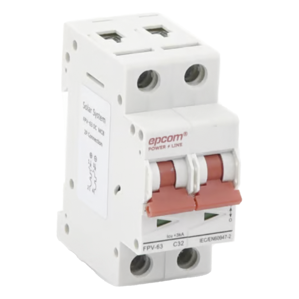 Protección Térmica/ Interruptor 2P, 32A,  Corriente Directa  800 Vcc para Aplicación Fotovoltaica Montaje Riel DIN