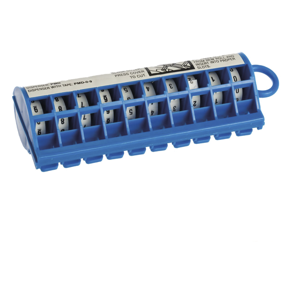 Dispensador de Etiquetas Marcadoras, Con Rollos Pre-Impresos con Números 0-9, de 2.4 Metros (7.87 Pies), Color Blanco