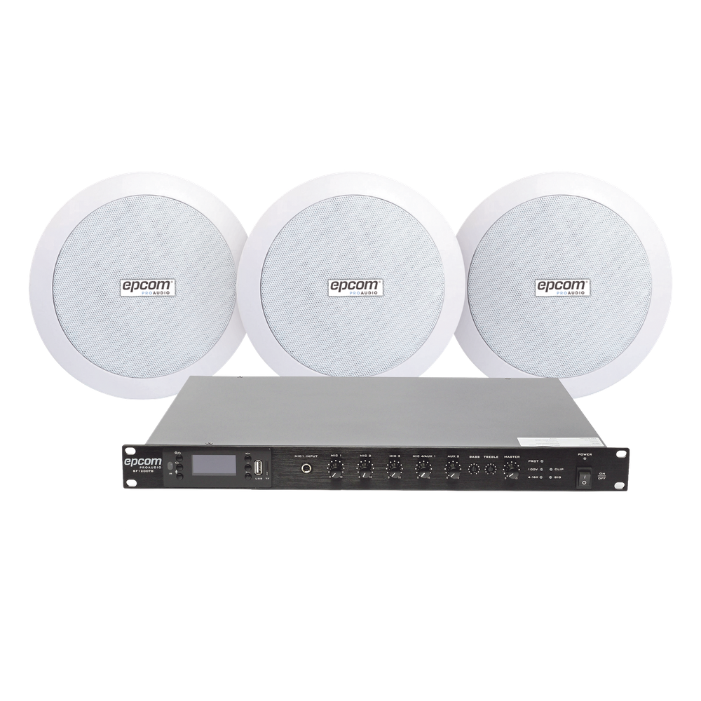 KIT de Amplificador de 120W para Rack SF120DTB | 3 Altavoces de Plafón de 5.5in SF-206P | 3.75 - 30W | Sistema 70/100V