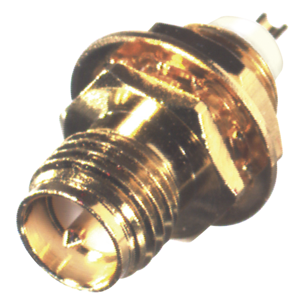 Conector SMA Hembra Inverso de Montaje Frontal en Panel, D-Plano, Soldable, Oro/ Oro/ Teflón.
