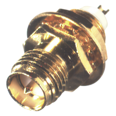 Conector SMA Hembra Inverso de Montaje Frontal en Panel, D-Plano, Soldable, Oro/ Oro/ Teflón.