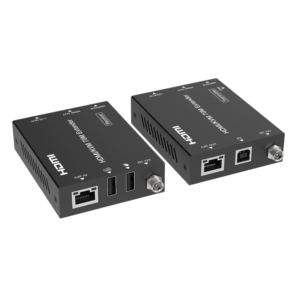 Kit Extensor HDMI con KVM | 70m | 4K2K@60Hz | 4:4:4 |  HDMI2.0b y HDCP 2.2 | Salida de Audio 3.5mm | Admite PoC | Admite USB 1.1