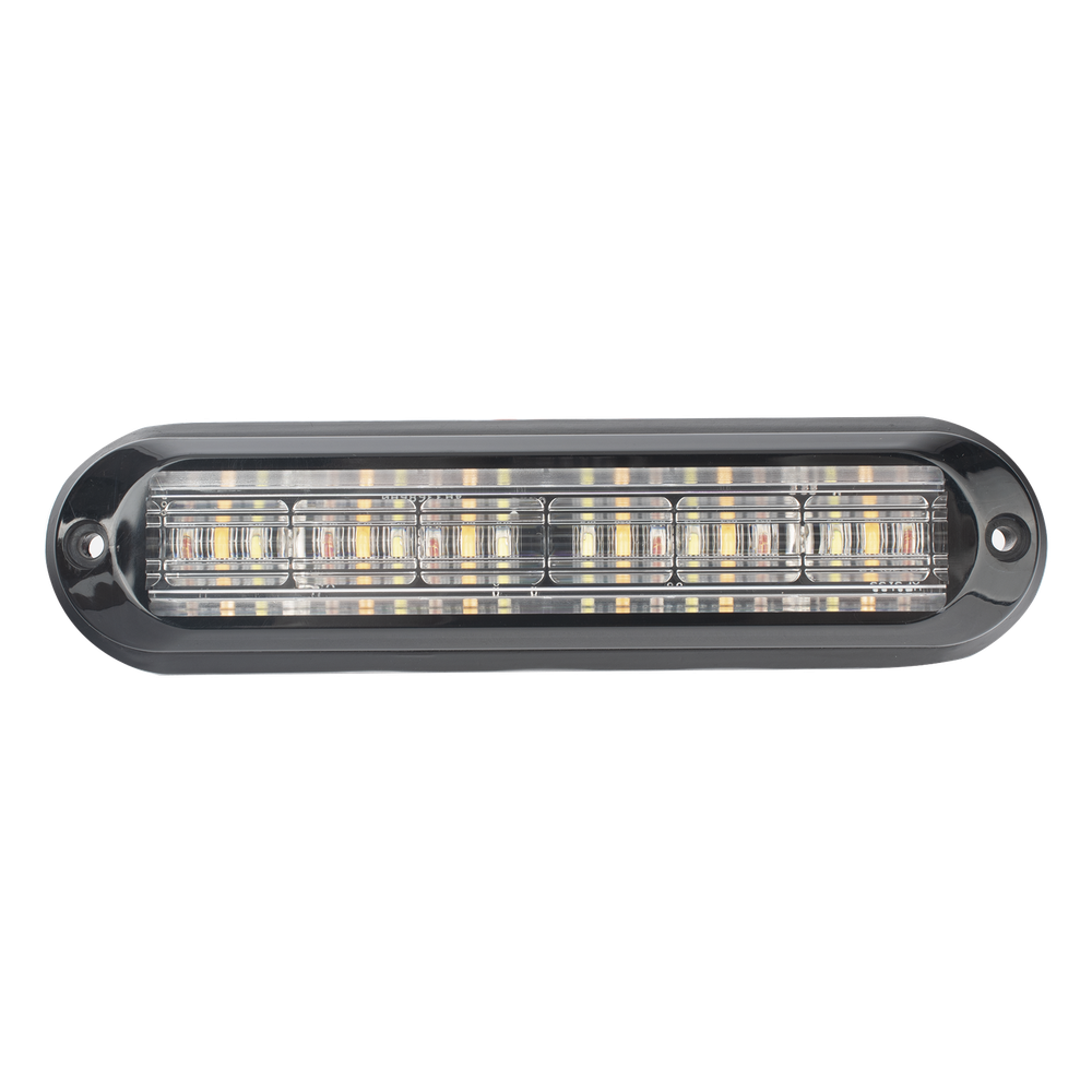 Luz Auxiliar, Ultra Brillante, IP67, 18 LEDs, Tricolor, Color Rojo/Claro/Ambar, con mica transparente y bisel negro