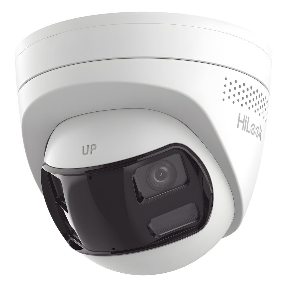 [Dual Light] Turret IP 8 Megapixel / Imagen Panorámica 180°/ PoE / Micrófono y Bocina Integrado / Exterior IP67 / Audio Bidireccional / Alarma Visual y Auditiva Integrada / Smart Supplement Light / Micro SD 512 GB
