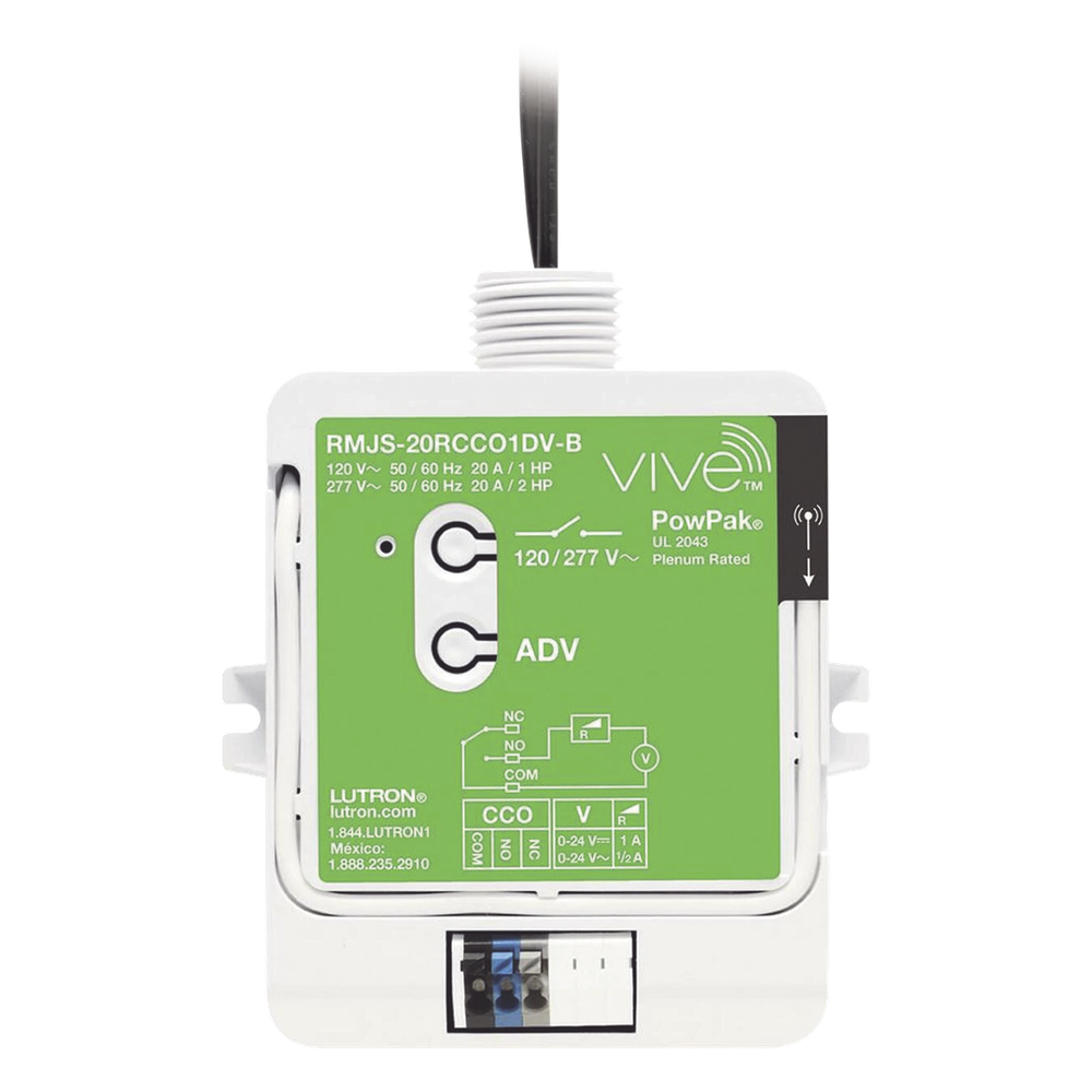 Módulo de relevador inalámbrico PowPak de 20 A para control de receptáculos, con salida de contacto seco para HVAC, compatible con controles Pico y hub Vive
