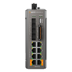 Switch de Red SP5012FM-L2 (V2) / 8 Puertos 10/100/1000Mbps PoE / 4 Puertos SFP 1000M/2.5G/10Gbps / Capacidad de Conmutación 96Gbps / Presupuesto PoE 240W / Alimentación Dual DC / Instalación DIN-rail, Pared o Escritorio / Certificaciones CE, FCC, RoHS,