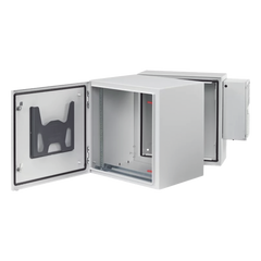 Gabinete Industrial ProTek de 12 UR Puerta Sólida de 612 x 600 x 789 mm Con Aire Acondicionado de 2000 BTU, Protección NEMA Tipo 4/12; IP66; IK10, Abatible, Fabricado en Acero, Color Gris Claro