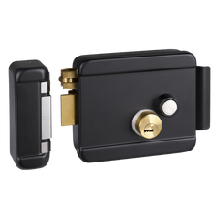 Cerradura Eléctrica con Botón de Salida / Incluye Llave  / Exterior / Izquierda / Color Negro