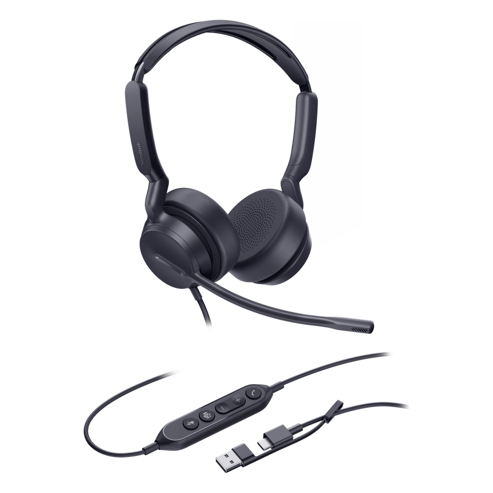 Auriculares Yealink UH42 Dual con cancelación de ruido para Microsoft Teams, USB-C/A e indicador de ocupado