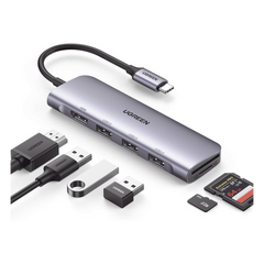 HUB USB-C (Docking Station) 6 en 1 | HDMI 4K@30Hz | 3 Puertos USB 3.0 | Lector Tarjeta SD + Micro SD (TF) Uso Simultáneo | Chip de Última Generación | Potente Disipación de Calor |  Caja de Aluminio.