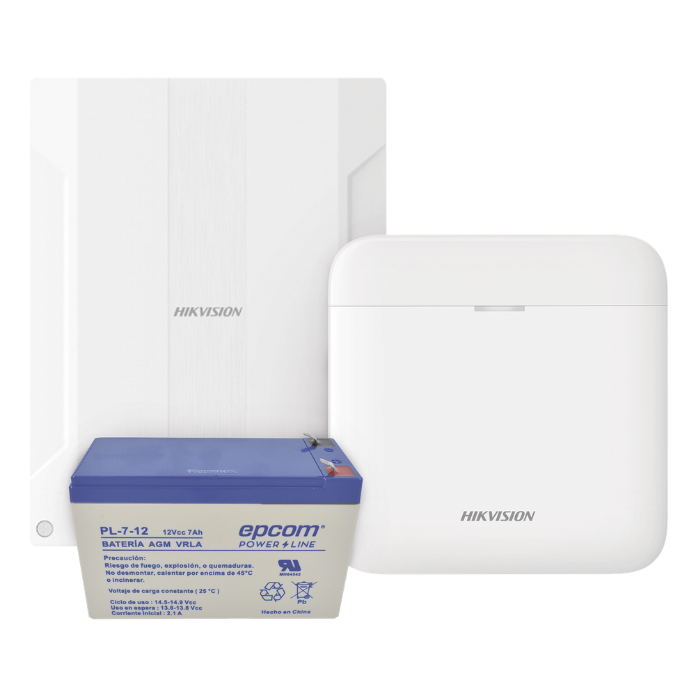 (AXPRO) KIT  de alarma AX PRO conversión de zonas cableadas a inalámbricas / Incluye: 1 Hub con Batería de respaldo/ 1 Expansor de 16 zonas cableadas / 1 Batería de respaldo 12Vcc a 7 Amp/ Compatible con Hik-Connect P2P