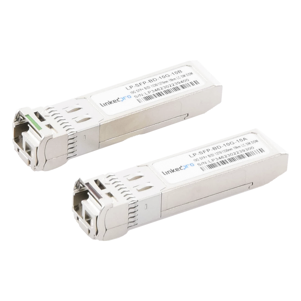 Transceptores Ópticos Bidireccionales SFP+ (Mini-Gbic) / Monomodo 1270 & 1330 nm / 10 Gbps / 10GBASE-BX / Conector LC/UPC Simplex / DDM / Hasta 10 km / 2 Piezas