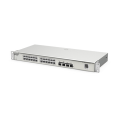 Switch Administrable Capa 2+ Plus, con 24 puertos Gigabit, 4 puertos SFP+ para fibra 10Gb, gestión gratuita desde la nube.