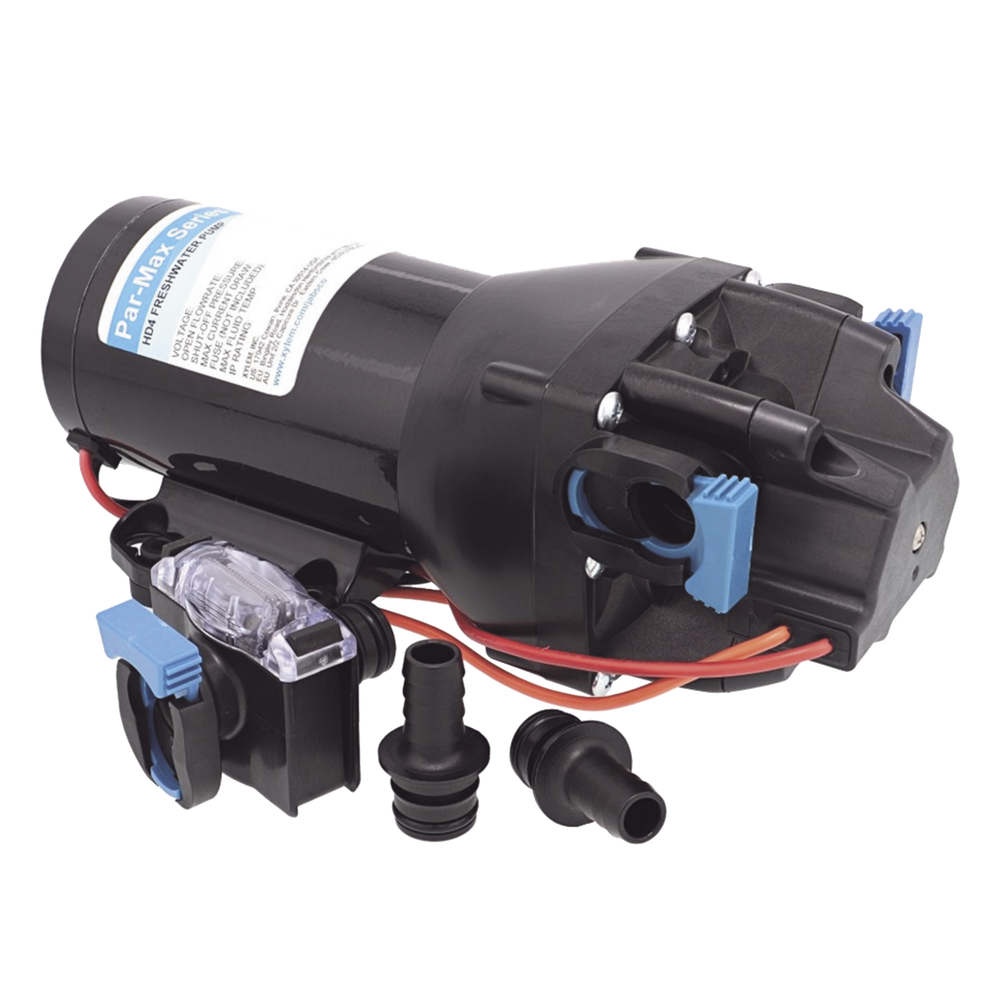 Bomba de Diafragma Marina PARMAX HD4 / 12V / 4 GPM (15.1 LPM) / 40 PSI (2.8 BAR) / Autocebante / IPX6 / Acero Inoxidable / Bypass Interno