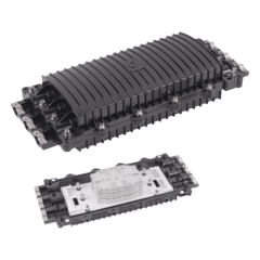 Caja de Distribución de Fibra Óptica Horizontal, hasta 96 Empalmes, Exterior IP68, 3 Puertos de Entrada y Salida