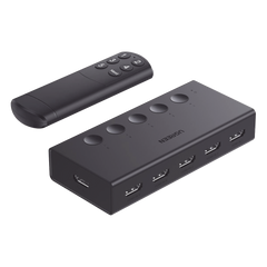 Conmutador HDMI 5X1 | 4K@60Hz | HDMI 2.0, 1.4 | HDCP 2.2, 1.4 | VRR | Dynamic HDR | 3D | CEC | EDID | IR 10 Metros (32.81 Pies) | 18Gbps | Cambio Manual y por Control Remoto | Incluye Cable de Alimentación USB